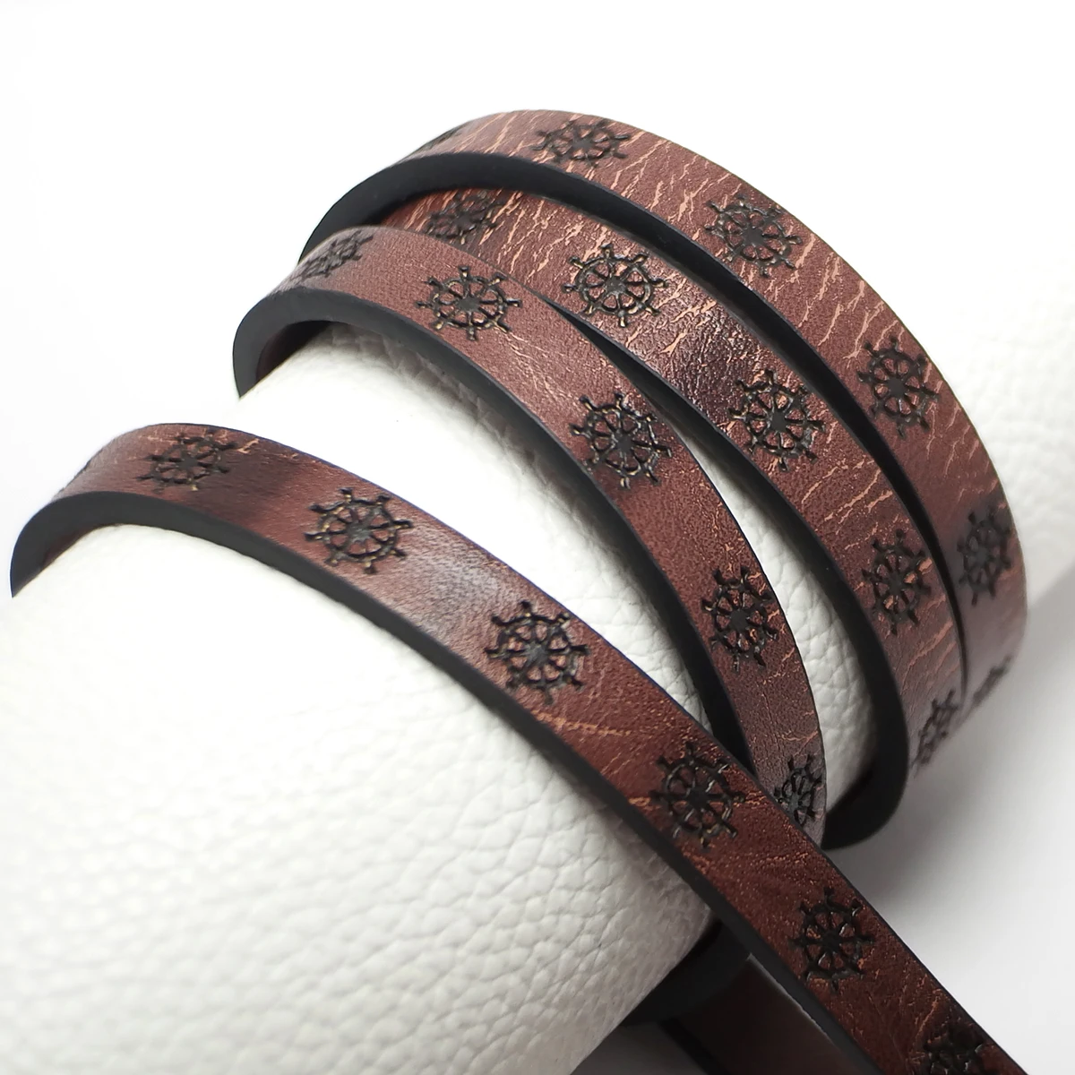 46inch Dark Brown Embossed Rudder Wheel Leather Cord,Leather Strip,Three-Dimensional Texture Bracelet Making,Vintage Craft Cord
