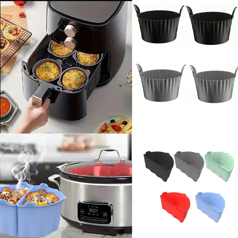 

Reusable Silicone Air Fryer Liners and Baking Cups Set Non-Stick for Air Fryer Muffins Cupcakes Slow Cooker Kitchen Accessories