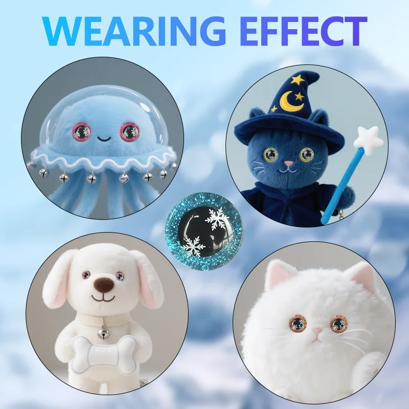 20 piezas de ojos de copo de nieve brillantes 3D, ojos tridimensionales, ojos de muñeca, ojos de imitación de animales, accesorios de juguete DIY