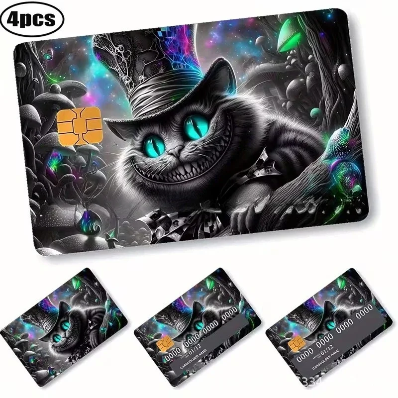 4Pcs New Cheshire Cat Print Credit Card Sticker Cartoon Animation Style Credit Card