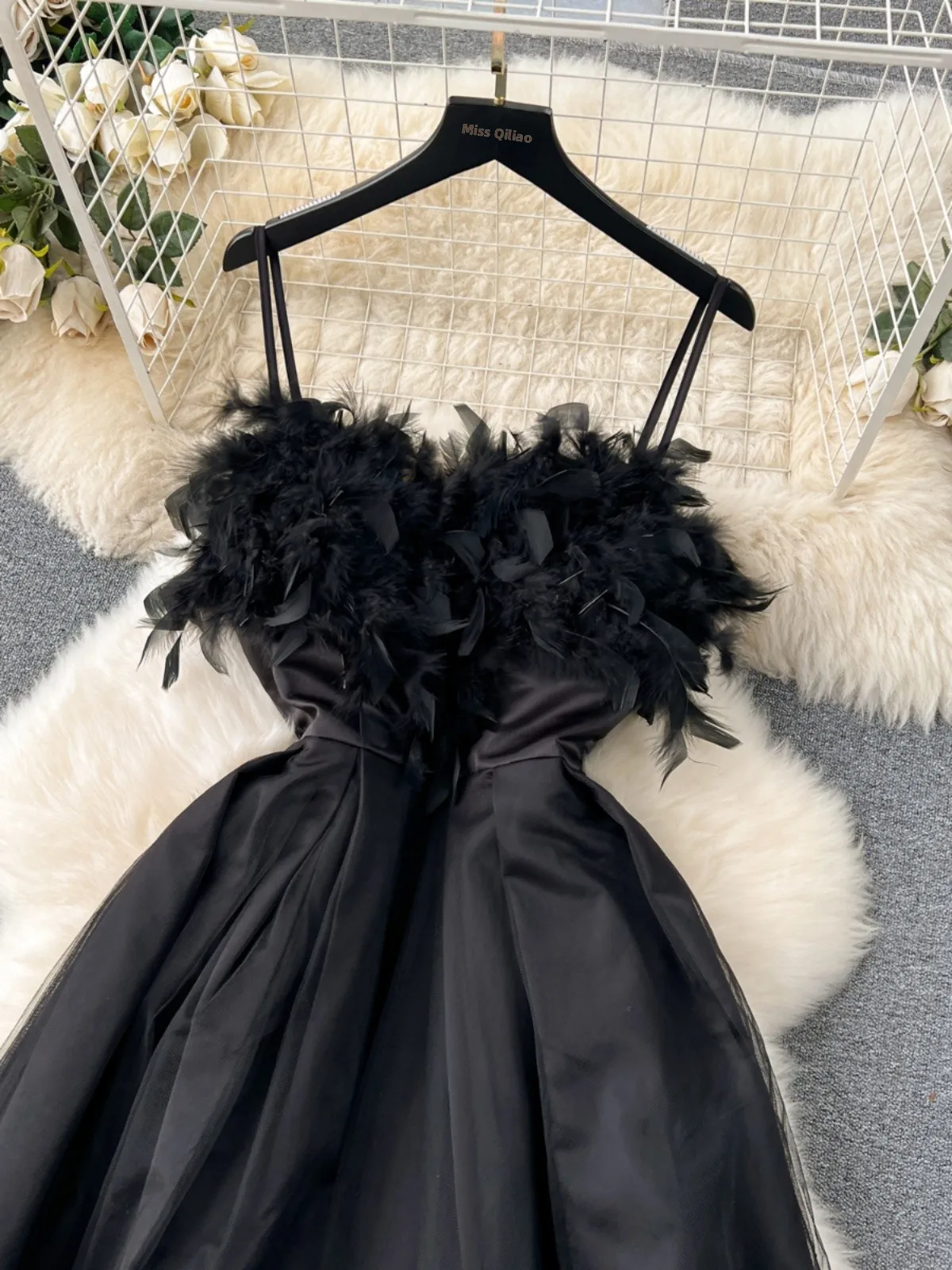 Długa spódnica midi w kształcie litery A z piórami Ele Bla, damska, do pracy, na wiosnę, jesień i zimę.