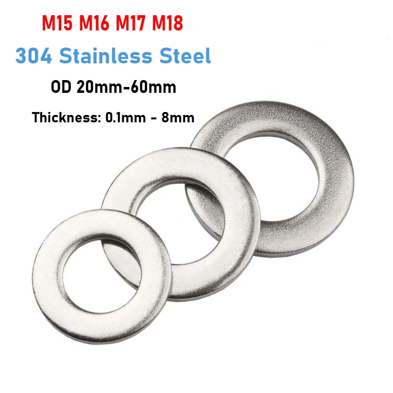 M15 M16 M17 M18 304 Stainless Steel Gasket Ultra-thin Metal Screw Flat Washer Standard Increase Thickened Meson Washer OD20-60mm
