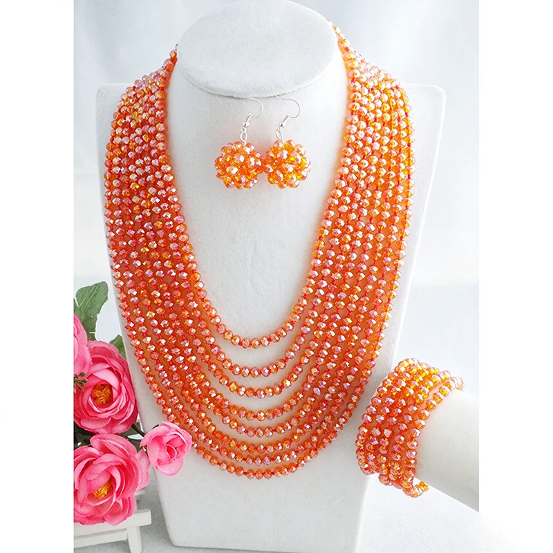 Shiny and fancy jewelry!!! your own style with orange jewelry necklace earrings and bracelet .8-row crystal necklace set