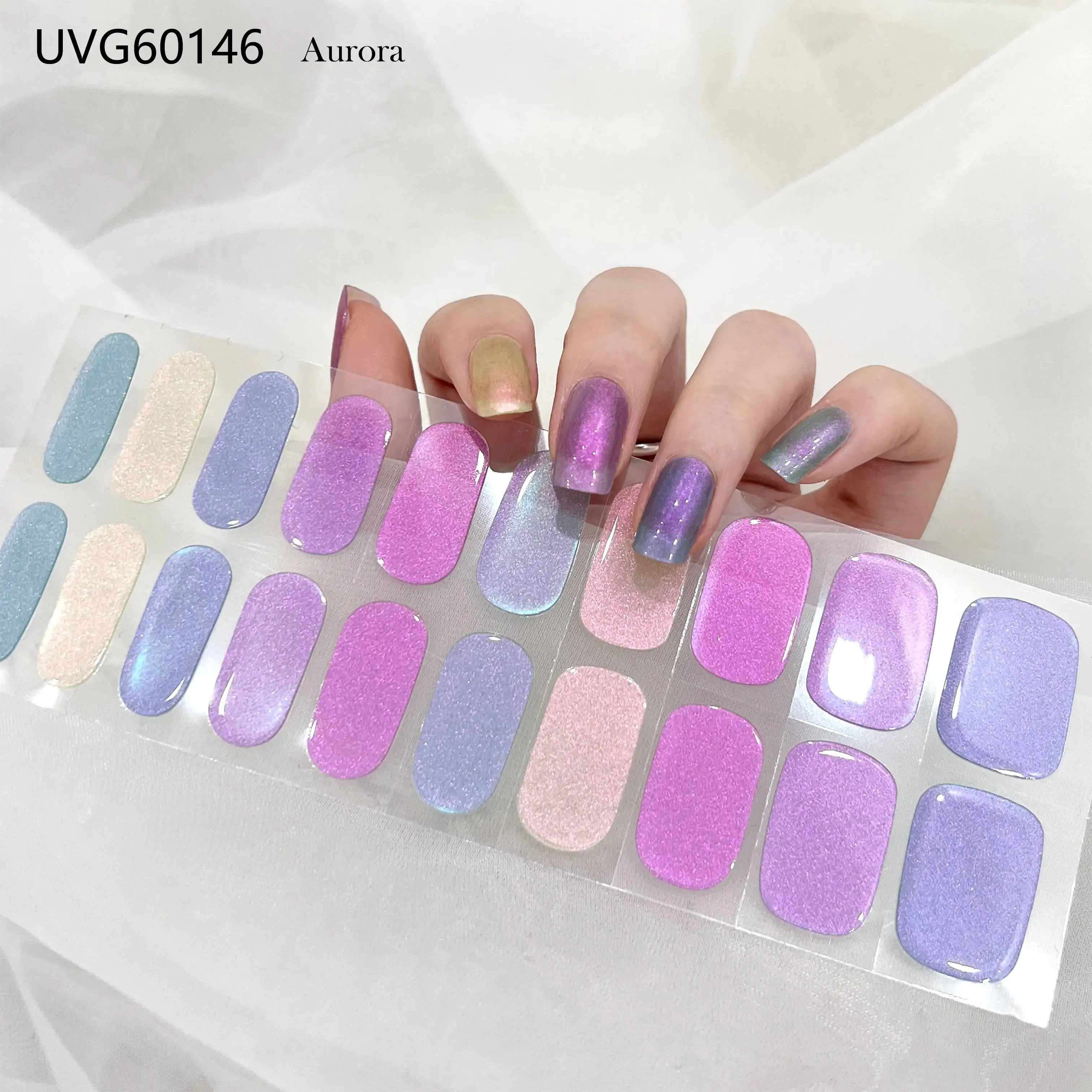 22Tips UV Semi-cured Gel Nail Wraps Press on Nail Gold Foil Stickers The Headlight Becomes Hard and Fully Covers The Nail Patch