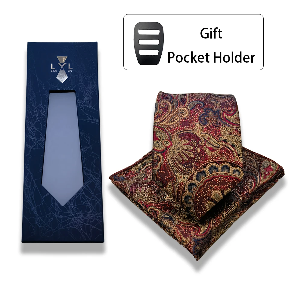 7CM Men's Luxury 2pcs Tie Set Paisley Wedding Blue Brown Green Necktie Handky Gift For Men Fashion Designer Business Party Tie