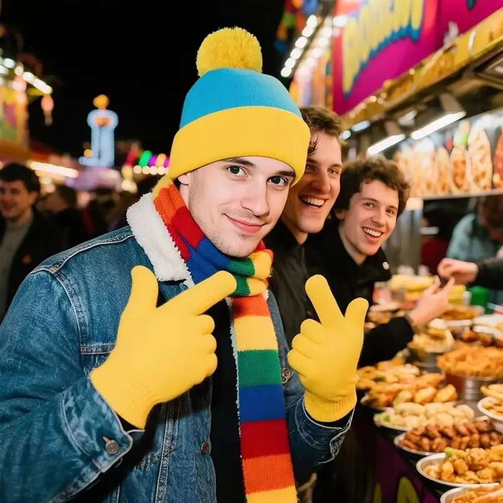 شتاء دافئ بلون Skullies Beanies قفازات مجموعة للجنسين مرونة كاندي الألوان محبوك قبعة خمسة أصابع قفازات قبعة الشتاء