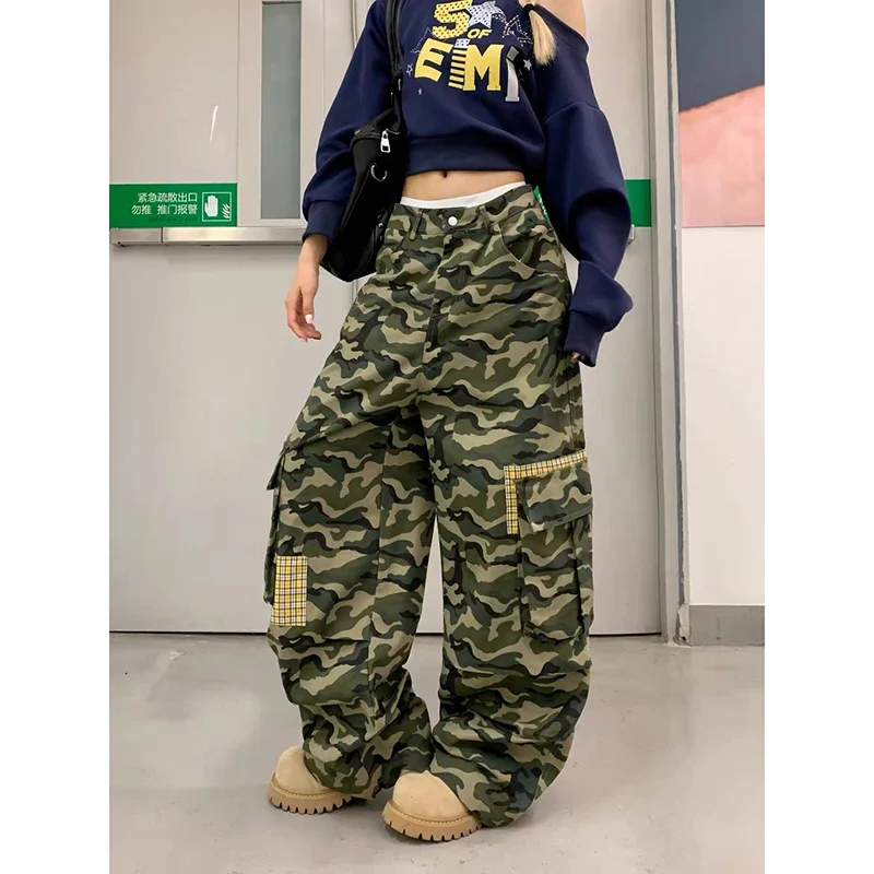 

Women Vintage Camouflage Baggy Cargo Jeans Streetwear Harajuku Aesthetic 2000s Y2k Pants Hip Hop Wide Leg Trousers 2025 Autumn