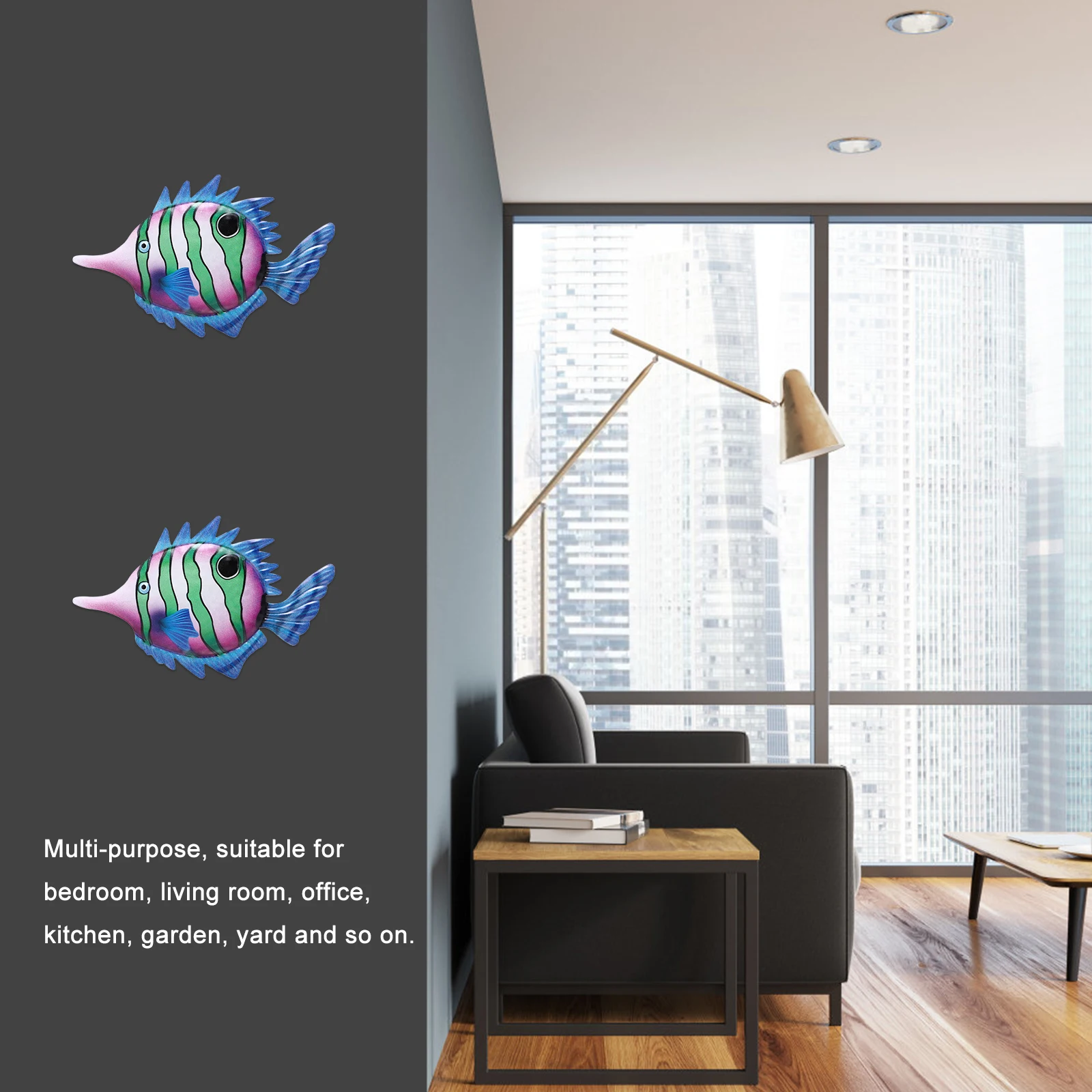 

2 Pcs Fish Wall Hanging Decorations Sculpture Metal Ornament Household Decorative Iron Pendant