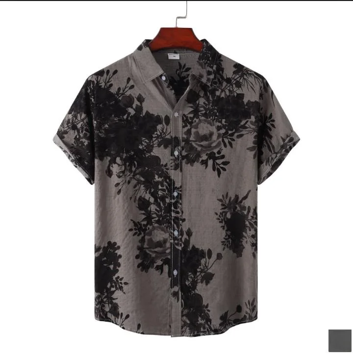 

Men's Summer irt Faionable Urban Stand Fit ort Sve Printed Hawaiian T-irt Youth Casual Wear Square Collar