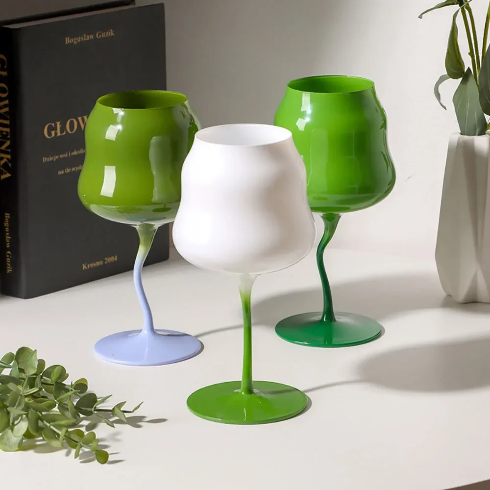 Contrast Color High Footed Glass Cup Creative Red Wine Glass Cocktail Glasses Liquor Container Home Bar Drinkware