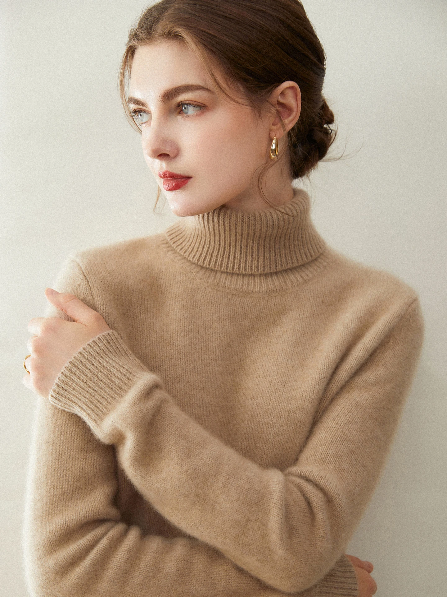 

Soft Solid Warm Basic Simple Women's Turtleneck Pullover Knitted Sweater Autumn Winter 100% Cashmere Elegant Clothing Tops