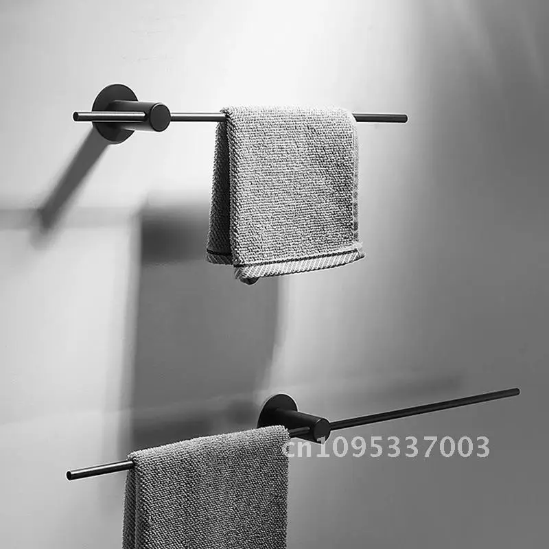 Black/Brushed Rod 304 Stainless Steel Bathroom Towel Bar Shower Hanging Mobile Rack Towel Gold Mounted Single Towel Wall Rack