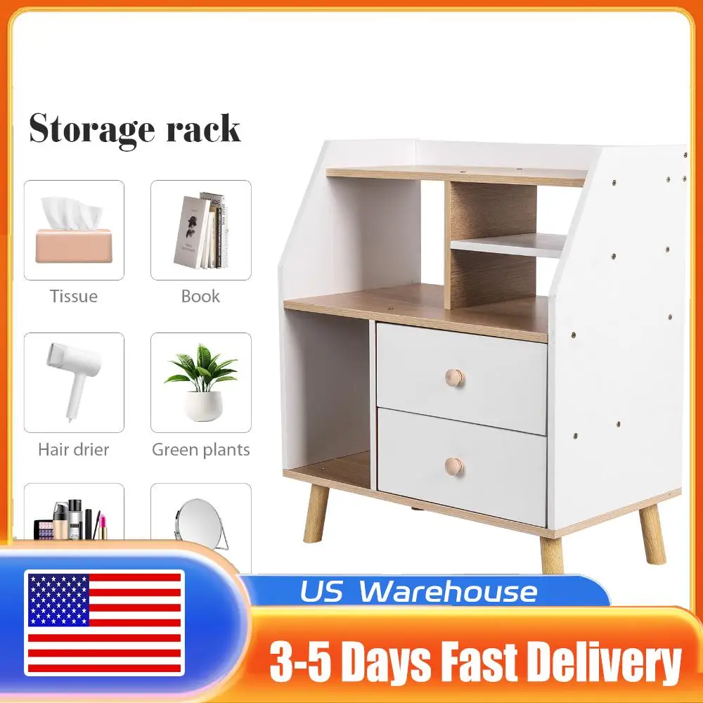 

Деревянная тумбочка, приставной столик с 2 ящиками, простой прикроватный шкафчик для хранения, скандинавский прикроватный шкаф для хранения для гостиной, офиса