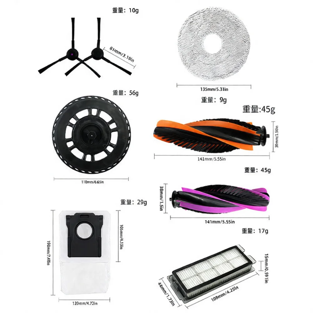 For Midea V12 Pro Vacuum Robot Replacements Main Roller Brush Side Brush Mopping Cloths Dust Bag Cleanup Accessories