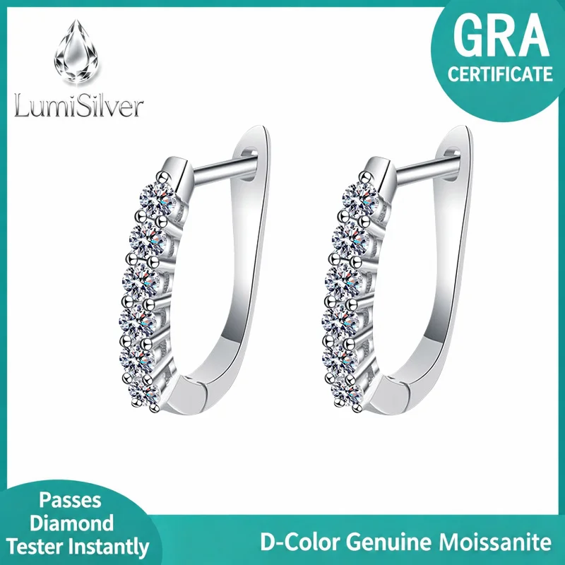925 Sterling Silver Earrings with Single-Row Moissanite U-Shaped Simple Yet Elegant Fashionable Jewelry Accessory