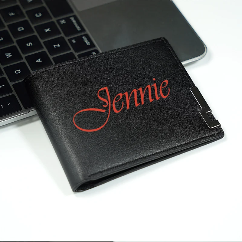 Portafoglio Jennie Signature in PU nero Design minimalista Vestibilità slim Durevole Accessorio compatto da uomo in stile business quotidiano