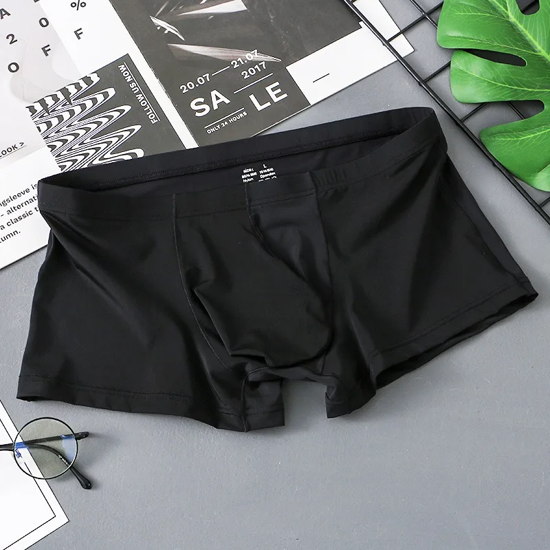 Men's underwear ice silk boxer shorts low waist sexy single layer large bag four corner panties