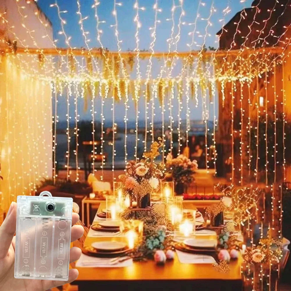 

Battery Power Outdoor LED Fairy Curtain Light String Eid Mubarak Bedroom Decoration Ramadan Home Decoration Mother's Day