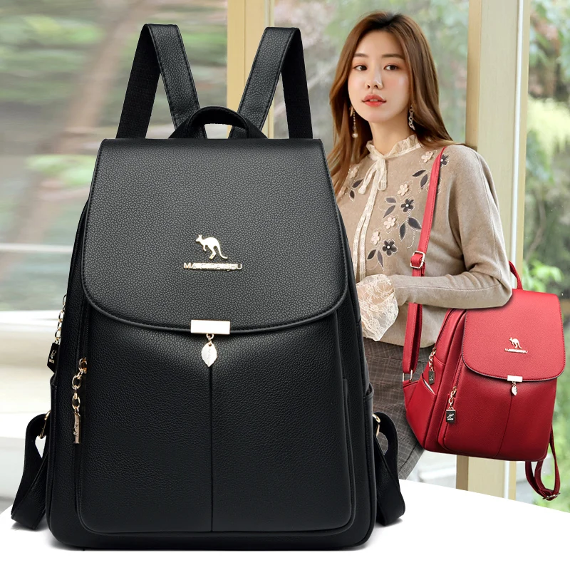 Sac a Dos Casual Travel Ladies Bagpack Mochilas School Bags 4 Color Women Soft Leather Backpacks Vintage Female Shoulder Bags