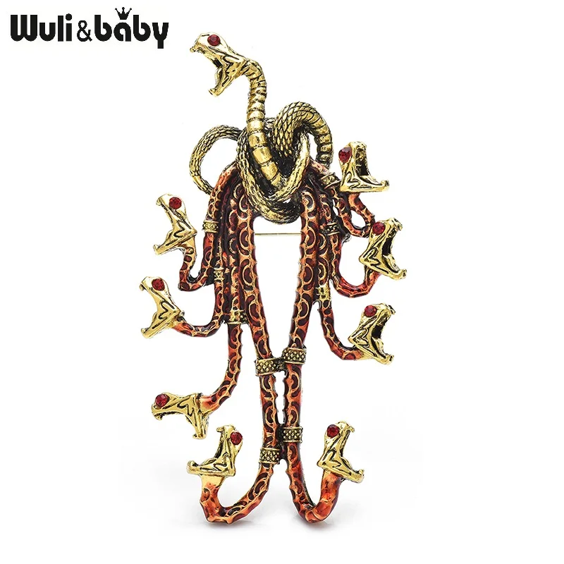 Wuli&baby Ocean Snake King 9 Head Dragon Big Metal Badge Enamel Animal Brooch Pin Jewelry Gift