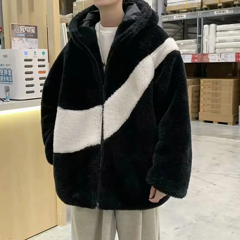 Man and Women Autumn and winter lamb wool coat trendy handsome cotton coat loose lamb woolen coat