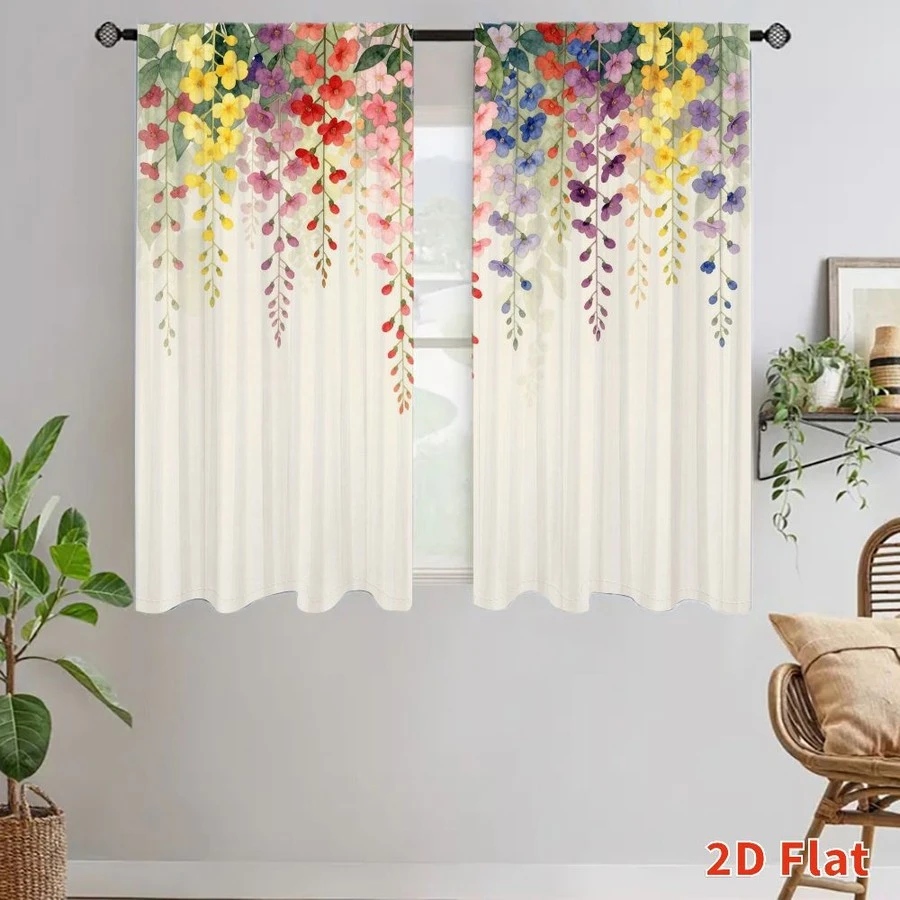2PCS Digital Printed Curtains, Colorful Flower Vine Climbing Garden, Modern Home Decor Style for Living Room Bedroom Decor
