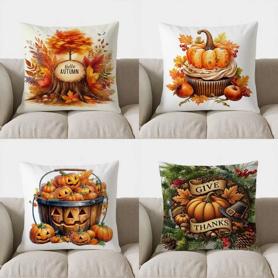 Home Decor Autumn Basket with Maple Leaves Pillow Cover Pattern Cushion Cover Suitable for Sofa Bedroom Car Pillow Cover