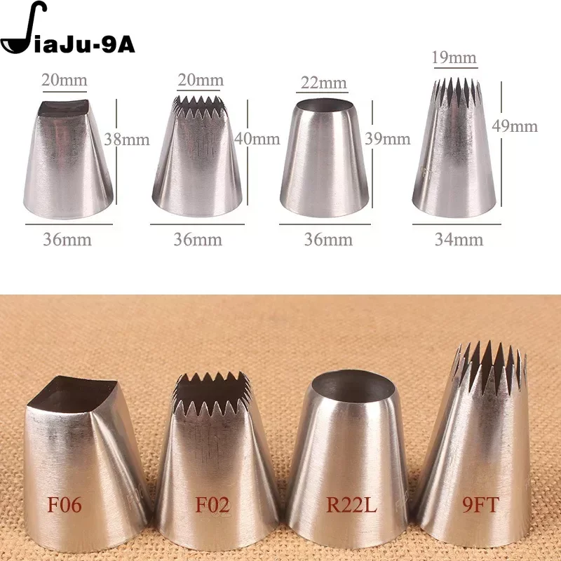 Large Size 4PCS/SET Pastry Nozzles Cake Decorating Tools Icing Piping Nozzle Baking Accessories#F02 F06 R22L 9FT