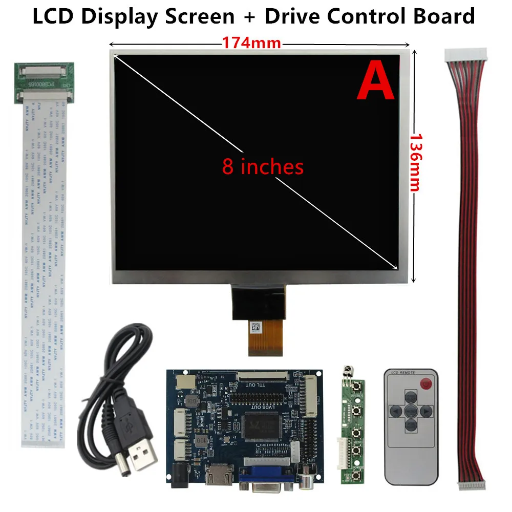 Imagem -02 - Universal Lcd Display Screen Driver Control Board Monitor Portátil Faça Você Mesmo Raspberry pi Banana pc pi Hj080ia01e 4:3 Ips 8