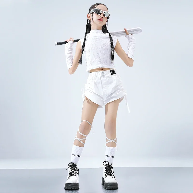 Teen Hip Hop Kids Tassels Sequined Tops Street Dance Cargo Pants Girls Streetwear Children Jazz Costume Stage Shorts Clothes Set