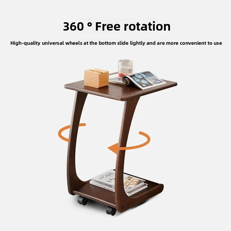 바퀴가 달린 소파 옆 이동식 원목 작은 커피 테이블 소형 아파트 거실용