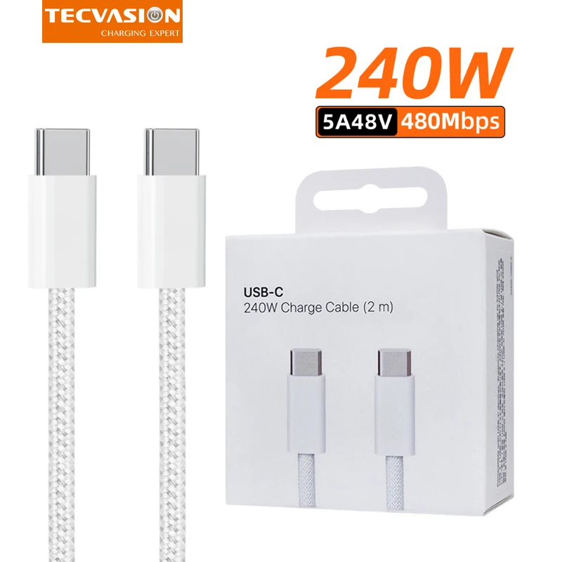 240W USB C to USB C Cable 2M Type C Fast Charging Cable Braided Cord for MacBook Air Pro iPhone15 15Pro Ipad DELL Laptop Charger