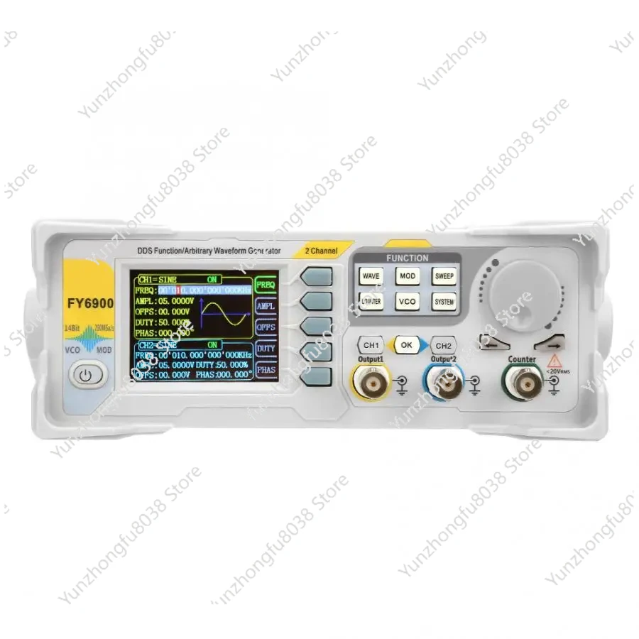 

FY6900 20MHz-100MHz Function Signal Generator Arbitrary Waveform Meter TFT Screen Dual Channel Digital Frequency Count Source