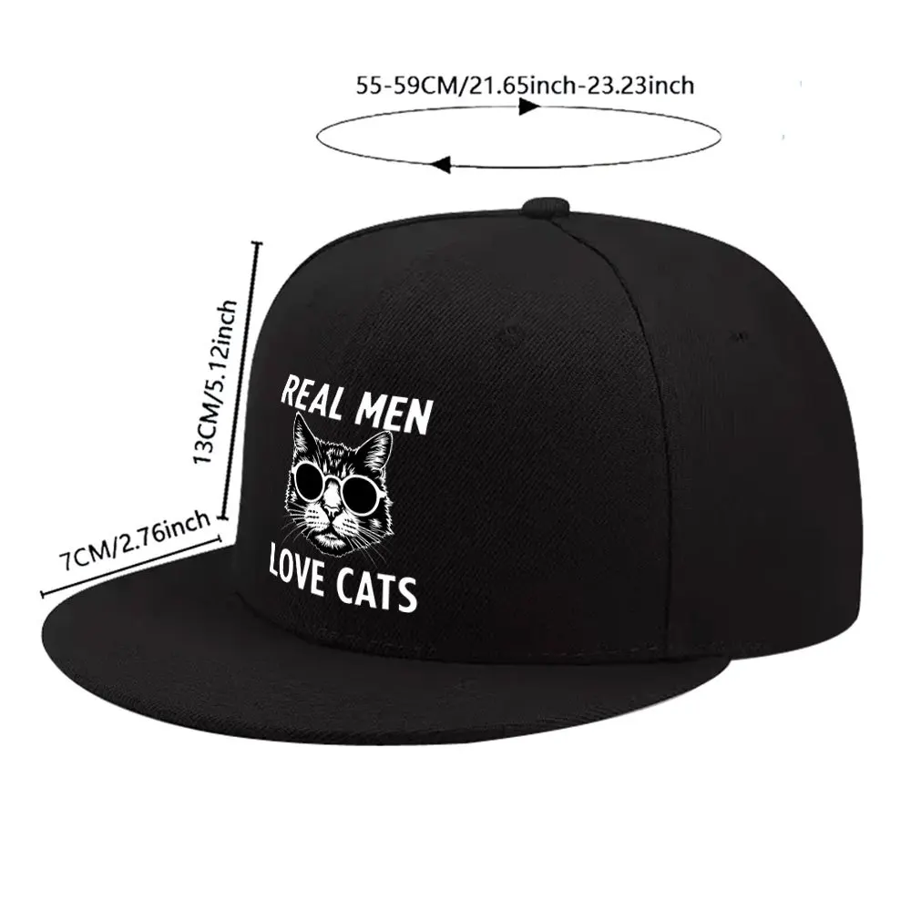 Real Men Love Cats Graphic Baseball Cap Adjustable Flat Brim Casual Hat for Men Women Outdoor