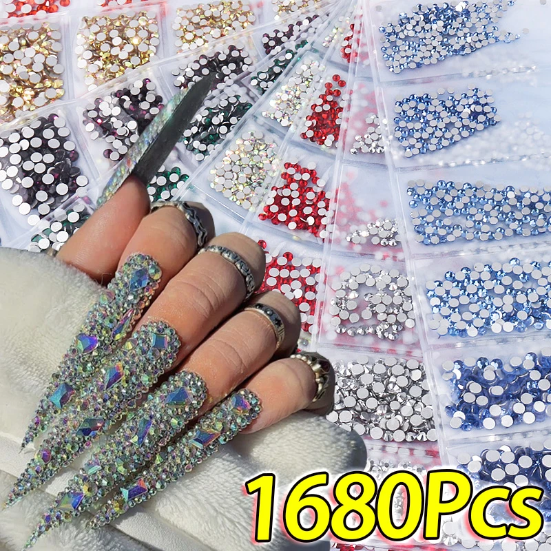 

1680Pcs Multi-size Nail Rhinestones Flat Back Crystal Stones Pink Blue Clear Diamond Gems Nail Art Charms Heart Jewelry Manicure