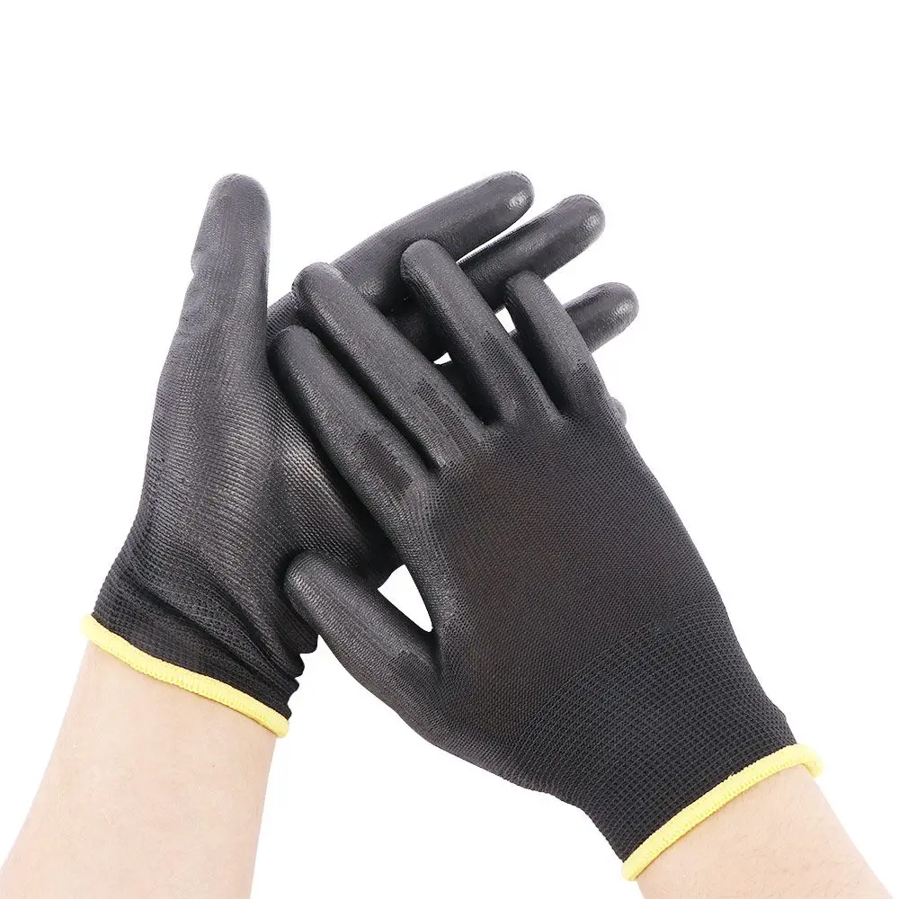 6 Pairs PU Palm Coating Grip Coated Workplace Safety Gloves Work Glove Protection Garden Supplies