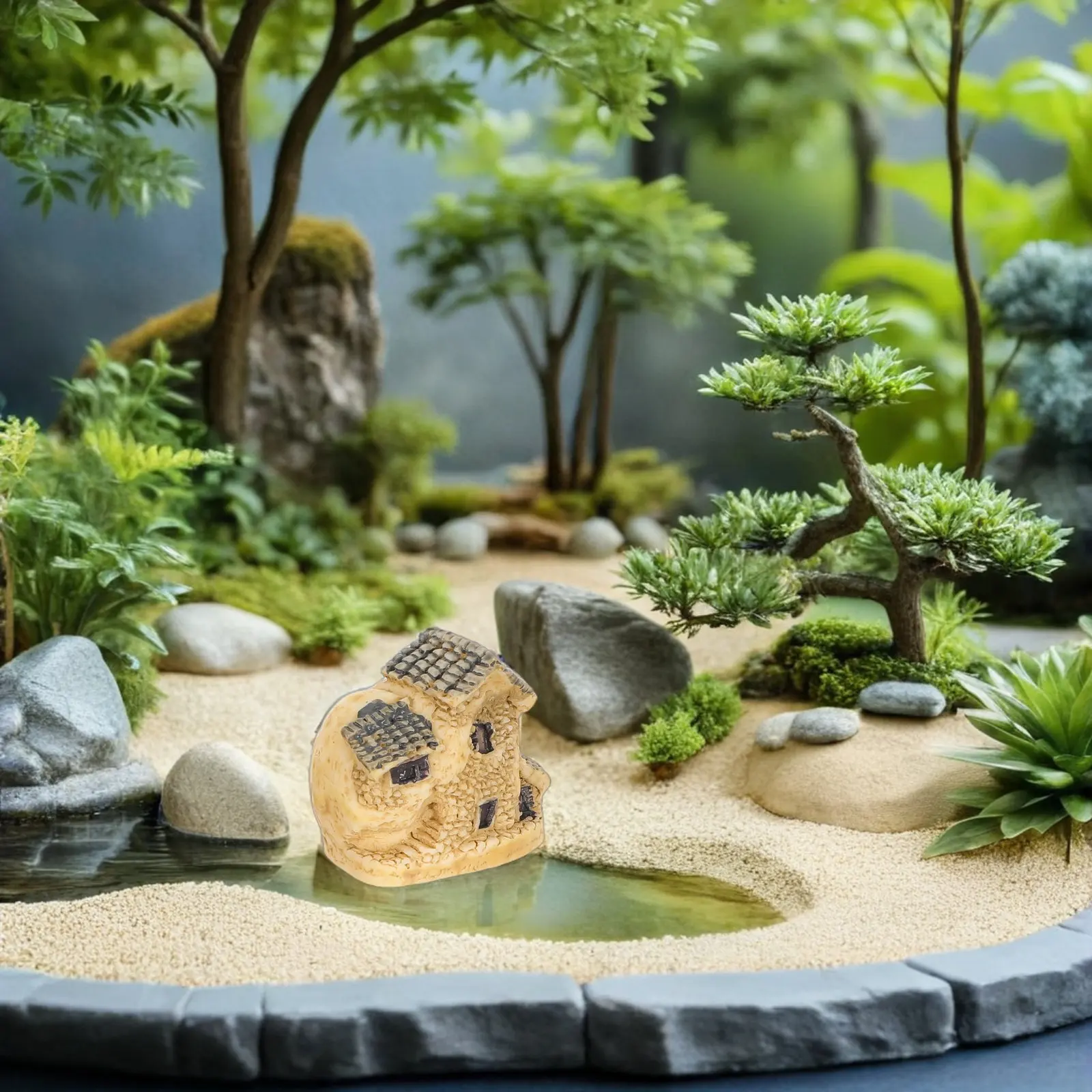 4Pcs Fairy Garden Houses Miniature Resin Cottages Rustic Miniature Scene Decoration Moss Garden Bonsai Landscape Micro