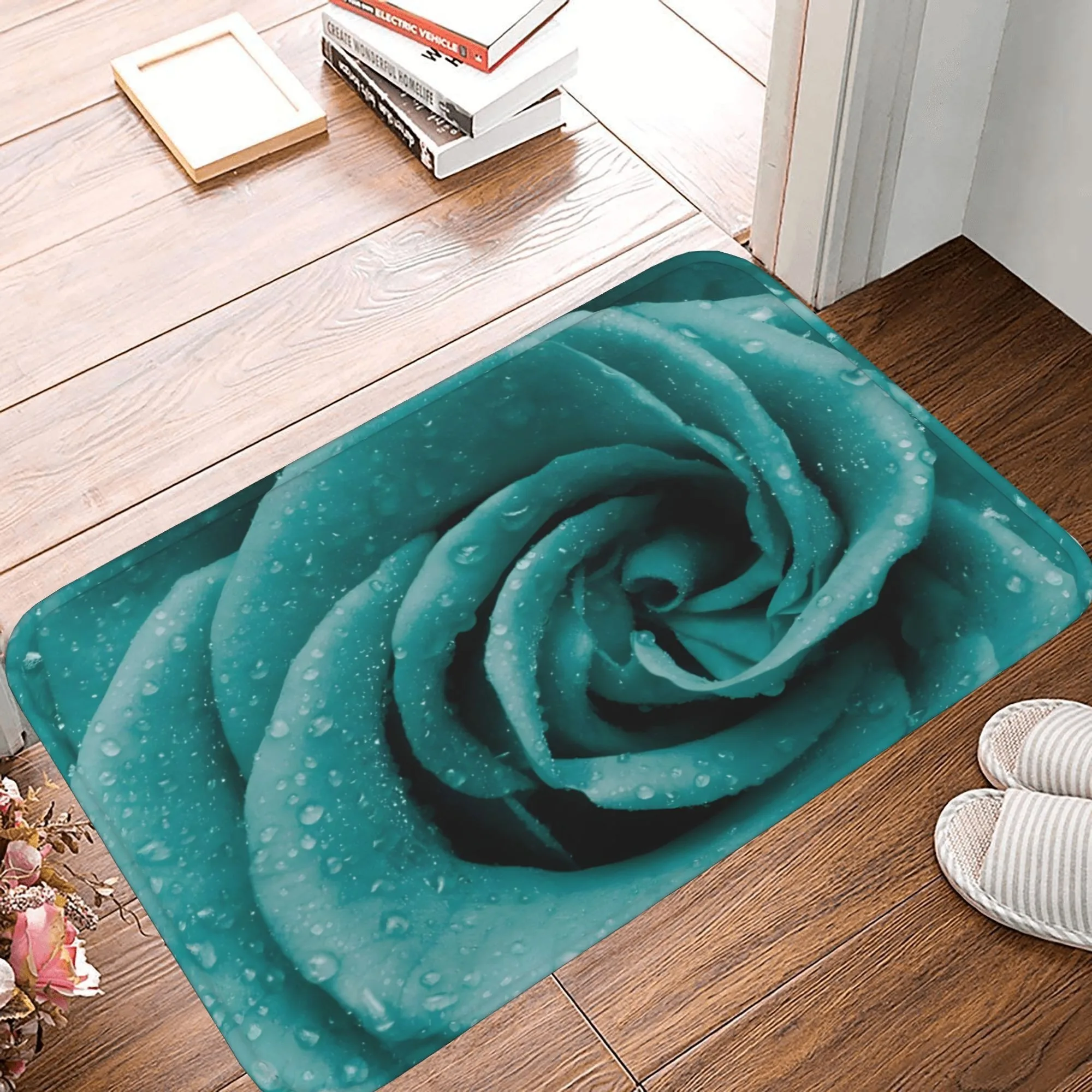 

1PC Rose Pattern Kitchen Rug Non-Slip Door Mat Pop design Bathroom Rug Bath Mat Carpet for Home Sink Laundry Decoreeree