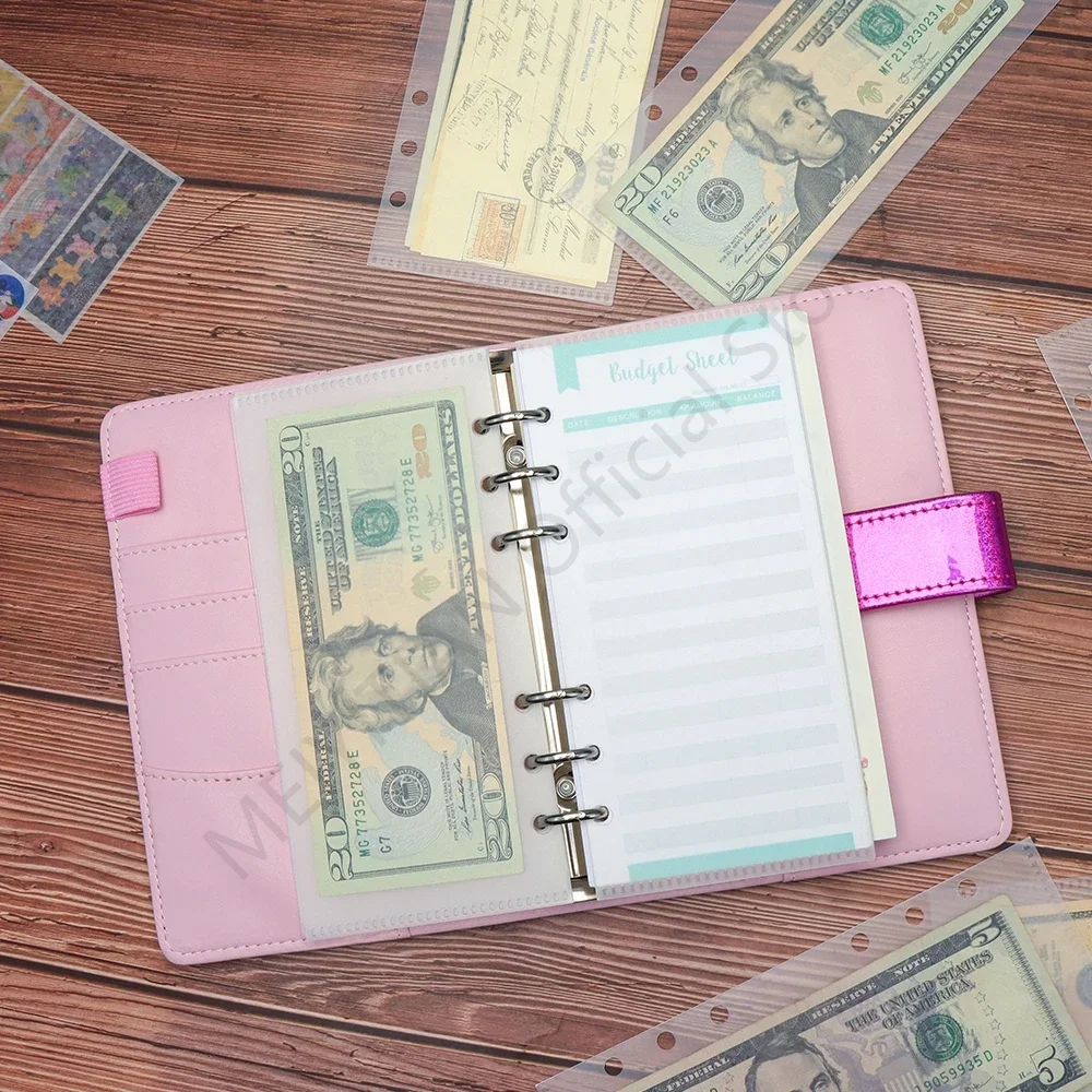 Cash Envelopes A6 Binder Pockets Budget System Wallet Loose Leaf 6 Hole Punched Frosted PP Budgeting Pocket Money Envelope