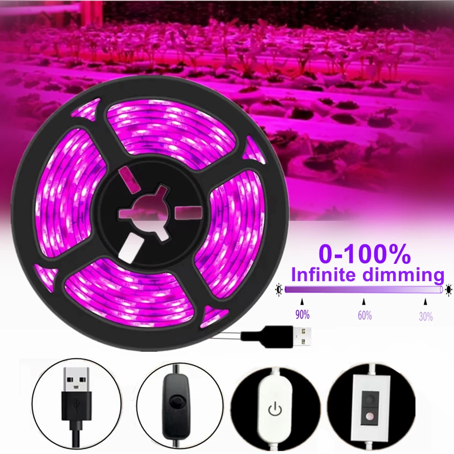 USB Touch Switch Dimmable 5V LED Waterproof Grow Light Full Spectrum Plant Light Grow Strip Phyto Lamp Vegetable Seedling Grow