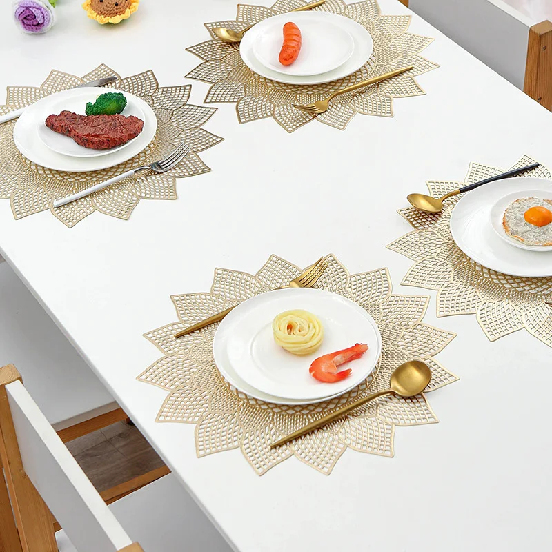New Sunflower PVC Hollow Placemat European Style Home Coffee Coaster Dining Table Desktop Decoration Mat Anti Slip Flowerpot Mat