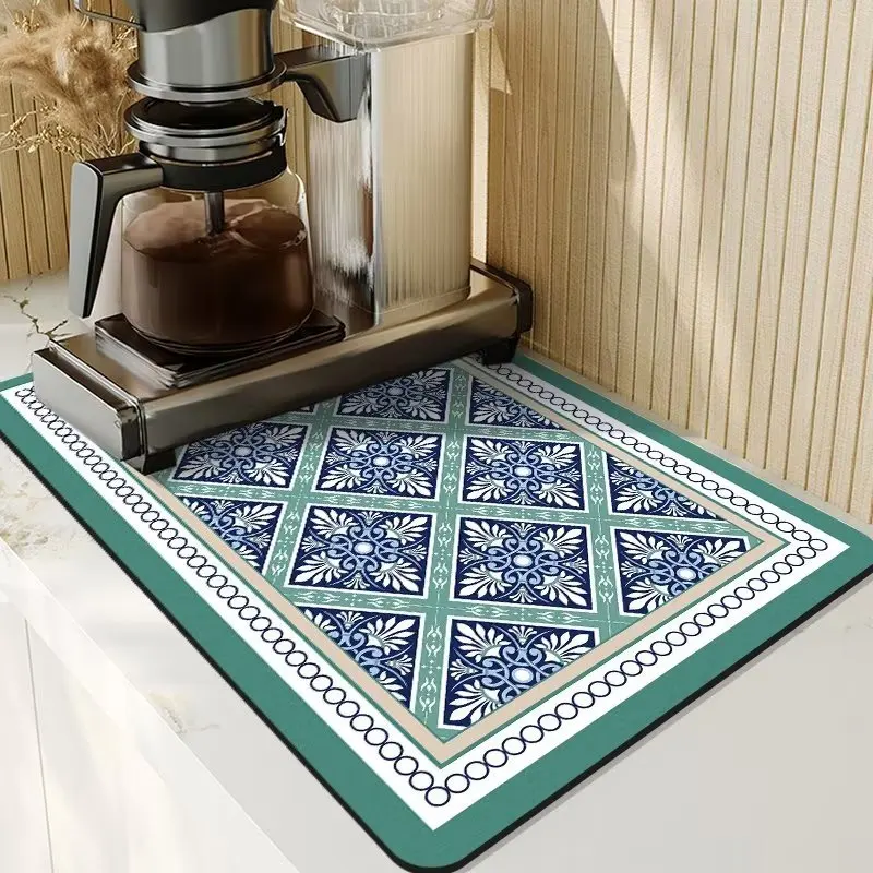 Kaffeemaschine Matte Retro Geschirr Trocknen Matten Für Küche Nicht-slip Ablassen Pad Schnell Trocknend Geschirr Tischset Geschirr Waschbar