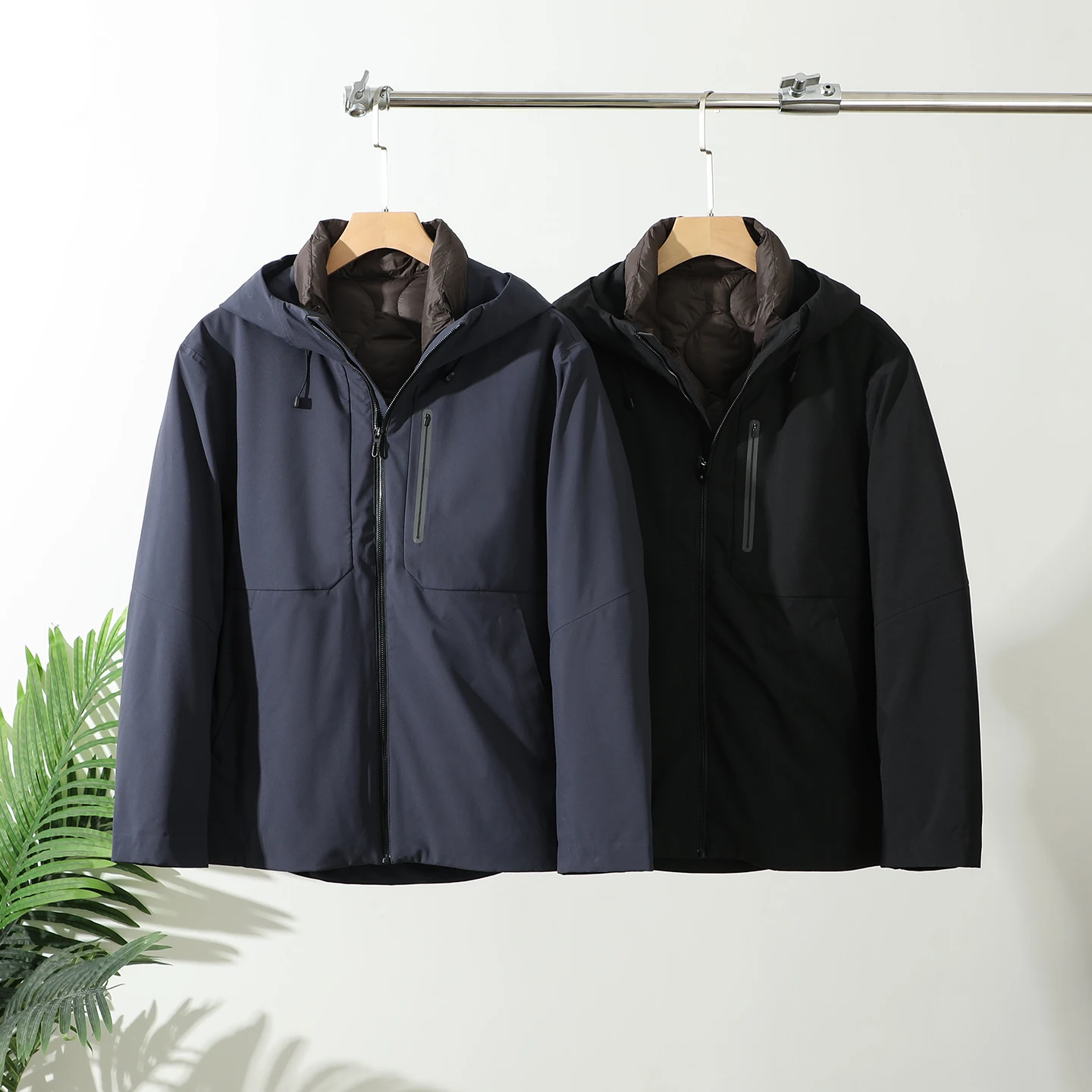 

Tee-in-One Detachable Inner Outdoor Windproof Waterproof Hooded Du down Jaet Regular Fit Long Sve Zipper Closure