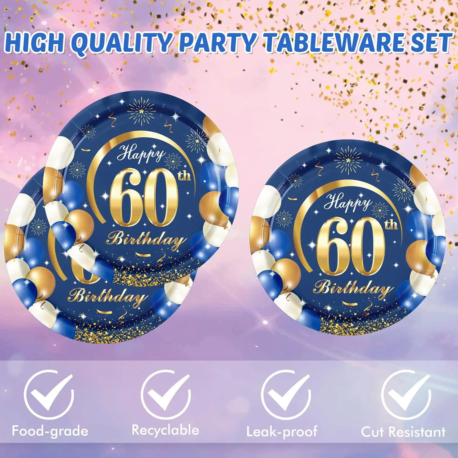 Blue 60th Birthday Men Navy Blue Happy 80th Birthday Tableware Happy 60th Plates Napkins Tablecloth 60th Birthday Anniversary