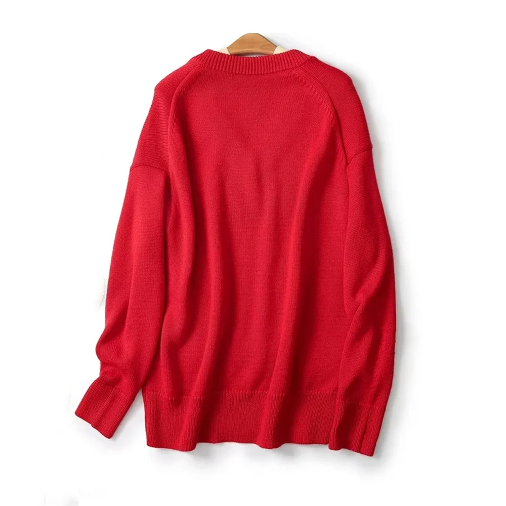 Cos Lris2024 red elegant temperament autumn new V-neck long sleeved sweater knitted sweater for women 05722601600