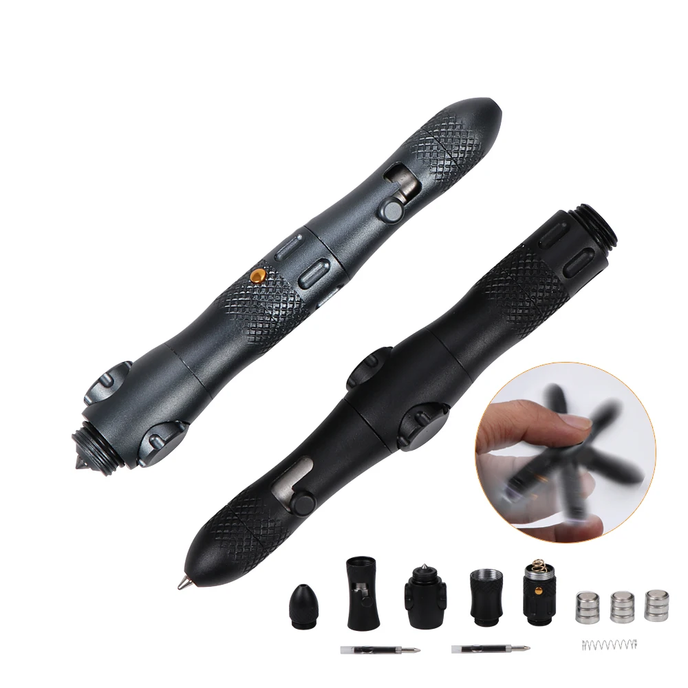 Fidget Spinner Tactical Pen EDC Girar Descompressão Outdoor Survival Ferramentas de emergência Boy Gadgets Multi-Function LED Lanterna