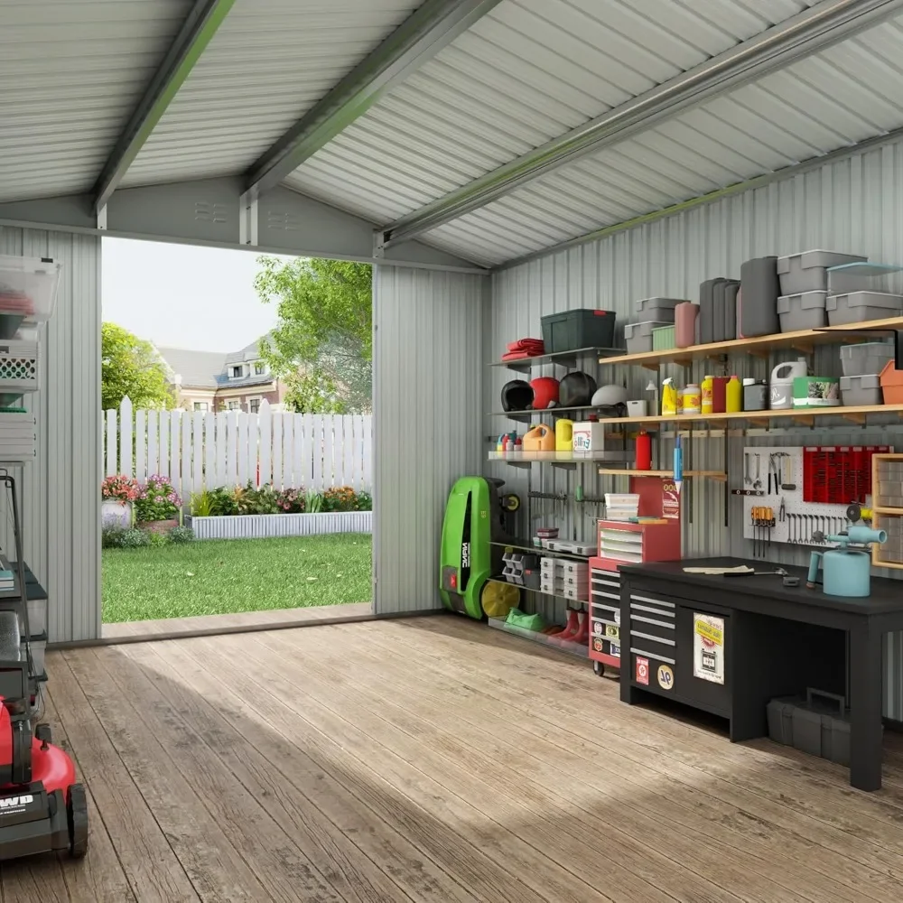 8 x 12 FT Outdoor Storage Shed, Large Metal Tool Sheds with Updated Frame Structure and Lockable Doors, Garden Shed