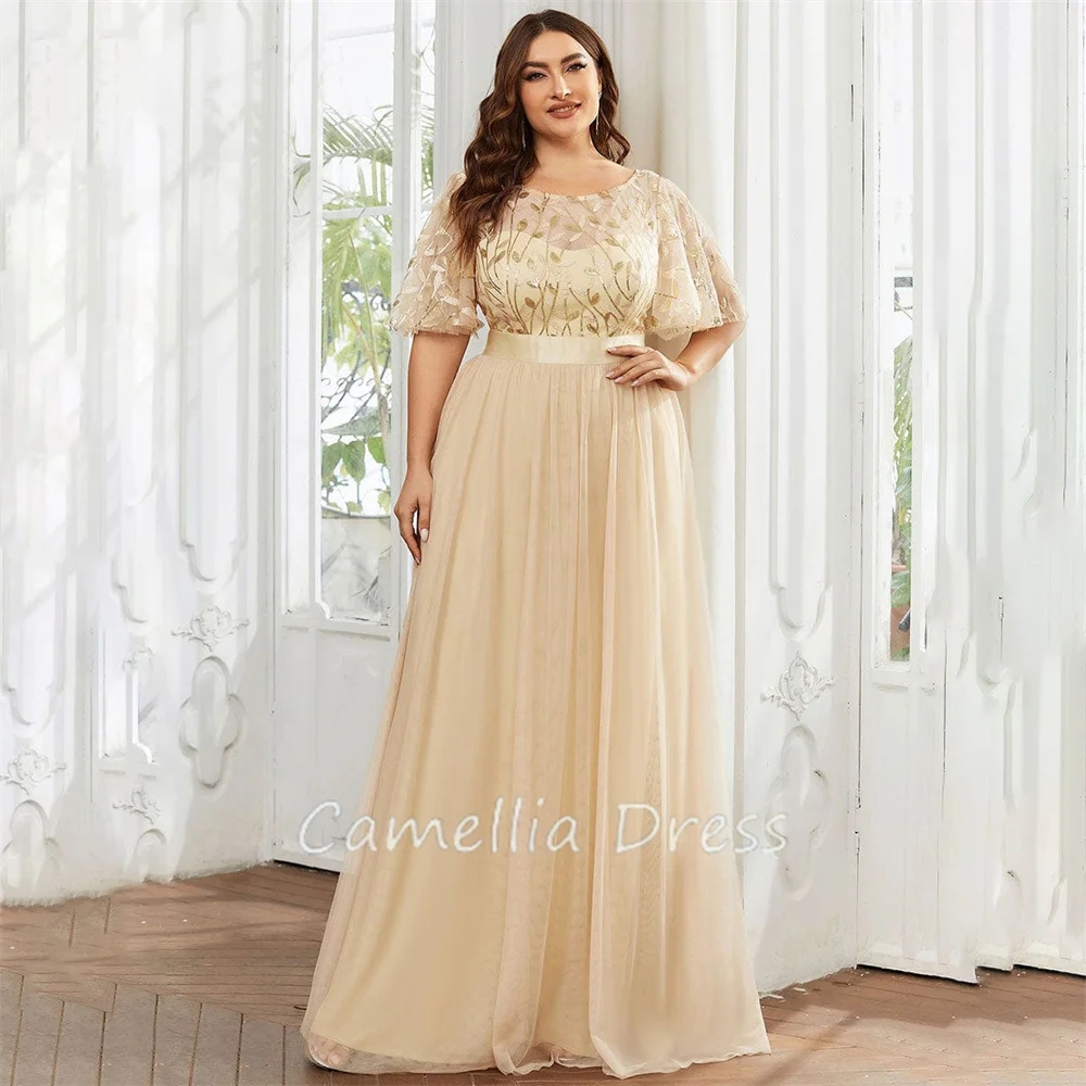 Elegante A Linha Vestidos De Noite, Scoop Neck Prom Dresses, Sexy Sequin Vestidos Formais, Plus Size