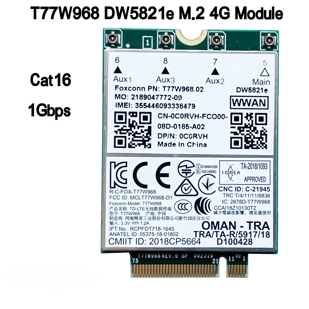 T77W968 DW5821e  Cat16 1Gbps FDD-LTE TDD-LTE 4G Module For Dell 5420 5424 7424 7400 Laptop
