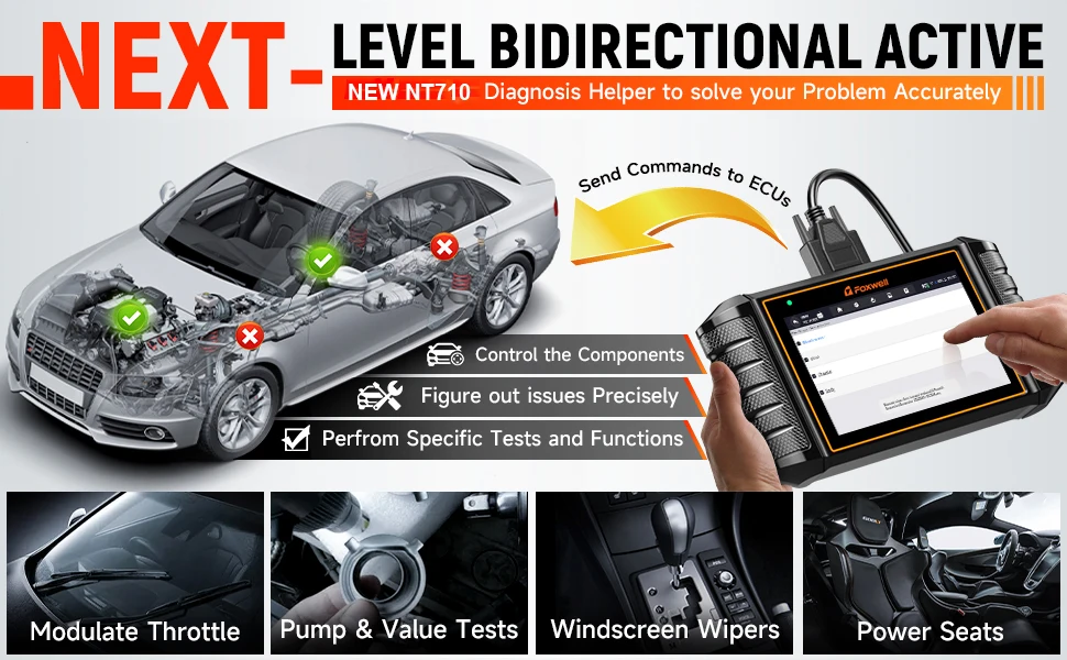 New FOXWELL NT710 for Porsche Bidirectional OBD2 Scanner Car Diagnostic Tool ECU Coding All System A/F Adjust IMMO 30+ Reset 